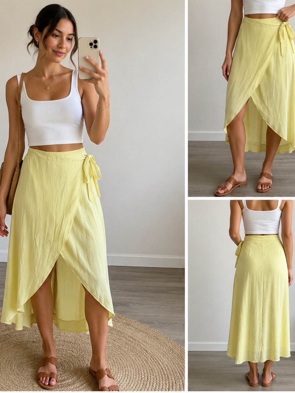 American Eagle Outfitters Buttet Yellow High-Low Wrap Skirt Size Large
